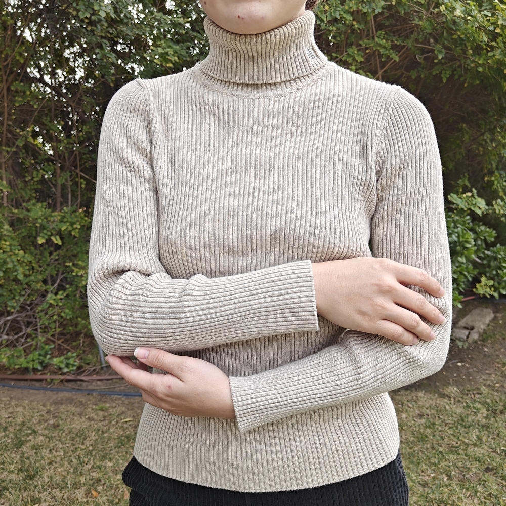 Lauren Ralph Lauren light brown/beige ribbed turtleneck sweater